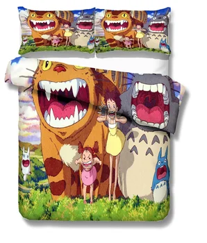 Risanka Totoro Posteljni Set 2/3Pcs Japonski Anime Temo Rjuhe Kritje z Prevleke Mikrovlaken Otrok Posteljno Perilo Set Home Tekstil