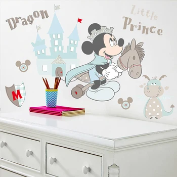 Risanke Disney Mickey Mouse Princ Castle Dragon Stenske Nalepke Za notranjo Opremo Otroške Sobe, Stene Decals je PVC Stensko Umetnosti DIY Plakat