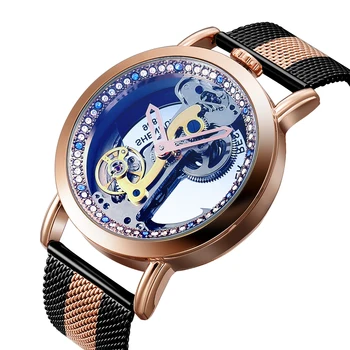 Rose Zlata Okostje Sapphire Kristalno Ženske Krog Samodejno Mehanska Ura Luksuzne Blagovne Znamke Jekla Ženske Ženska Diamond Watch 2020