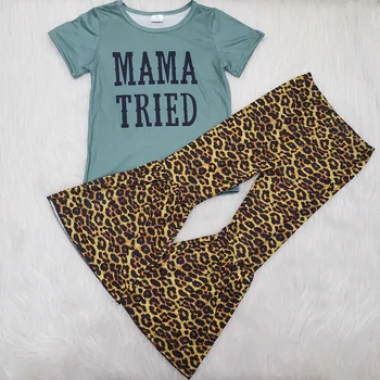 RTS baby dekleta mama poskušal majica kratek rokav vrh leopard bell dnu hlače poletje pomlad otroški butik, obleke, oblačila, obleke