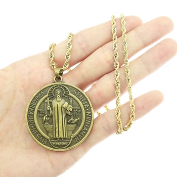 Saint St Benedikt Nursia Pokrovitelj Medaljo 4 cm Medalla Križ Križ Exorcism Verige Ogrlica Katoliške Poroke Plemenski Izjavo Darilo