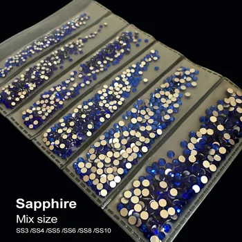 Sapphire SS3-SS10 mix velikost 1728PCS Okraski Kamen za Nail Art, Ravno Nazaj Ne sprotni Popravek Lepila na Nail Art Okrasnih NOVO! Vroče !