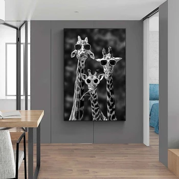 Smešno Umetnosti Žirafe sončna Očala Plakatov In Fotografij Črno-Belo Živali Platna Slike na Steni Umetniške Slike Cuadros