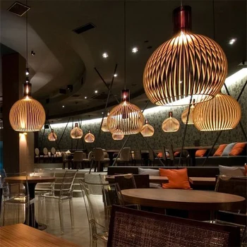 Sodobna bambusa tkanje lesen Obesek lučka za restavracijo, bar bambusa visi Japonski slog umetnost ustvarjalno lesa svetlobe E27 110 220V