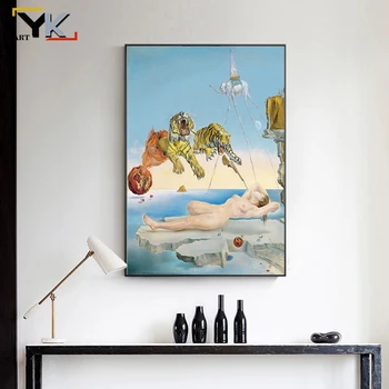 Sodobna Salvador Dalí Tiger,Slon,Gola Ženska, Oljna slika, Platno, Plakatov in Fotografij Cuadros Wall Art Slike Za dnevno Sobo