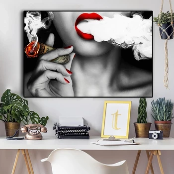 Sodobne Pop Seksi Dekle je Kajenje Cigar, Oljna slika na Platnu Plakatov in Fotografij Cuadros Wall Art Slike Za dnevno Sobo