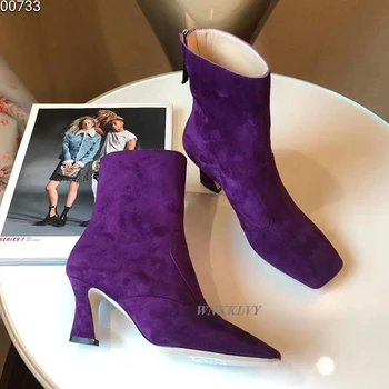 Spaure toe visoke pete, Škornji ženske resnično antilop vijolično kratek čevlji 2020 ženske seksi jesensko zimske čevlje zapatos mujer Botas