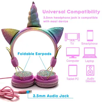 Srčkan Unicorns Žično kidsHeadphone Glasbeni Stereo Slušalke za Računalnik, Mobilni Telefon Gaming Slušalke Fant Dekleta, Hčerke Darilo