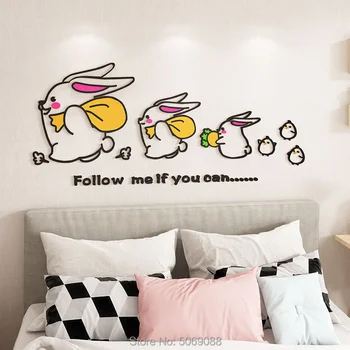 Srčkan zajec ozadje samolepilne stenske prilepite spalnica topla soba dekoracijo akril 3d spletni slaven najem hiše