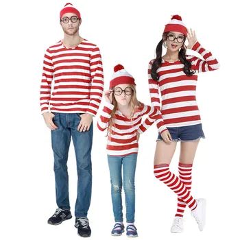 Starš-Otrok, Kjer je Wally Kostum Waldo Knjiga Teden pustna Obleka Stripe Majica Klobuk, Očala Kit