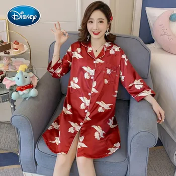 Strip Disney Mickey Princesa Natisnjeni Pižamo Ženske Poletje Srčkan Jopico Nightdress Dame Plus Maščobe Plus Velikost Domov Storitev