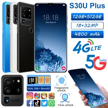 Svetovni S30U Plus 6.8 Palca Pravi 5G NAJ Mobilnikov 12GB+512GB Veliko Pomnilnika, Android Pametne telefone MTK6889 10-Core Dual SIM Mobilni Telefon