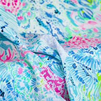 Tiskani sveže fluorescence modra cvetlični vzorec čisto svile krep de chine tkanine,šivanje za srajco,obleko,obrti, ki jih dvorišču