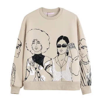 TRAF Ženske 2020 Moda Dekleta tiskanja Sweatshirts Vintage O Vratu Dolg Rokav Ženski Puloverji Ulične
