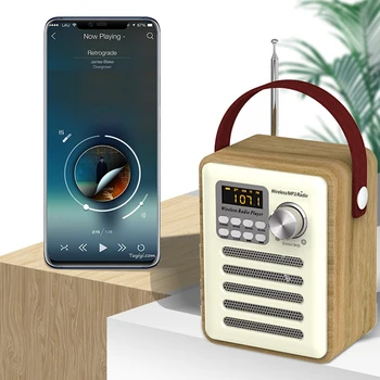 UKV-Radio Retro Lesena Škatla, Radio z Ročajem z Bluetooth Zvočnik Funkcijo