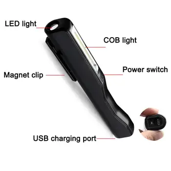 USB Polnilna Svetilka Prenosni Mini COB LED Svetilko Vzdrževanje delovna svetilka svetilka svetilka Z Baterije, Za Kampiranje Noč