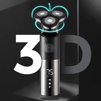 USB Polnilne Britje Pralni Suho Mokro Nepremočljiva Brado Brivnik 3D Glavo Stroj Britev LED Zaslon Električni Brivnik za Človeka
