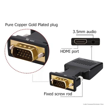 VGA Moški HDMI Ženski Pretvornik z Zvočno kartico, Kabli 1080P za HDTV Monitor Projektor PC in PS3