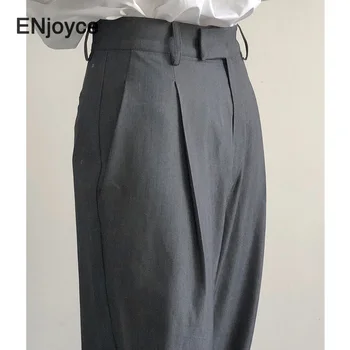Vintage Sivo Visoko Pasu, Ohlapno Obleko Hlače Urad Dame Plus Dolge Hlače za Ženske Široko nogami Sopihanje 2020 Padec korejski Eleganca