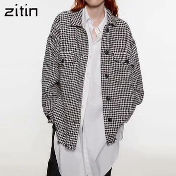 Vintage stilom houndstooth svoboden tweed jakno plašč ženske 2019 moda žepi tassel kariran vrhnja obleka elegantna vrhovi chaqueta mujer
