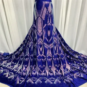 Visoka Kakovost Afriške Čipke Porjavelost Tkanine, kraljevsko modra francoski žamet Čipke Tkanine Sequins Nigerijski Čipke Tkanina Za Poročne obleke