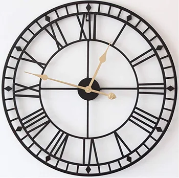 Vroče prodaje Evropski stil črni krog rimskega kovanega železa stenske ure dnevno sobo prevelik dekorativna stenska ura quartz ura