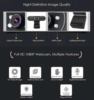 Webcam 1080P HDWeb Kamera z Vgrajeno HD Mikrofon USB Priključite v Web Cam Široki Video
