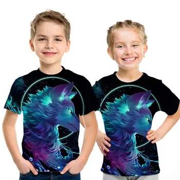 Zadnji Plamen Volkodlak 3D-Tiskani Živali Moda Smešno T-Shirt Fant Dekle Kratka Sleeved Poletje Majica Fant Moda Lion T-Shirt
