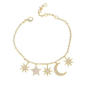čar verige zapestnica bangle za ženske dekle darilo Božično design cz tlakovane luna zvezda, zlata barva očarljivo nakit