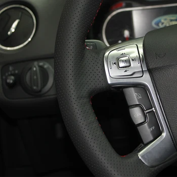 Črna PU Umetno Usnje DIY Ročno sešijejo Avto Volan Kritje za Ford Mondeo Mk4 2007-2012 S-Max 2008