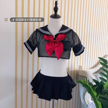 Ženske Srčkan vidi skozi Anime Dekle Šoli Mornar Obleko v Lolita Cosplay Perilo Nastavite Seksi Halloween Kostumi Šoli Dekle Kostum