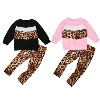 1-4Years Moda Malčka, Otroci, Dekleta, Kompleti Oblačil Dekleta Leopard Tiskanja Puloverju Sweatshirts Vrhovi+Hlače Priložnostne Obleke, Trenirke