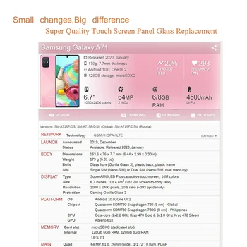 10Pcs/veliko Za Samsung Galaxy A71, Zaslon na Dotik, Sprednji Steklena Plošča LCD Zunanji Zaslon Objektiv A71 A715 SM-A715F/DSN Spredaj Stekleni Deli