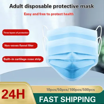 10pcs50pcs100pcs500pcs Novo odraslih za enkratno uporabo maske netkane tkanine, 3-slojni filter krpo masko maska za dihanje uho-kavelj masko