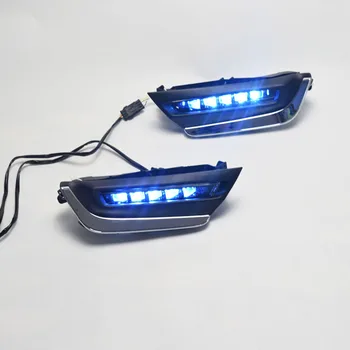 1Pair ECAHAYAKU LED Dnevnih Luči za Honda CRV 2017 2018 Smerniki 12V z Rumeno Vključite Signal, Svetlo Modra lučka Nignt