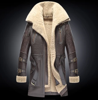 2019 pozimi moda za moške jagnje, ovčje krzno, ovčje usnje površine shearling volna, podloga srednje dolgo biker jakno plašč