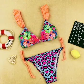 2020 Bikini Ženske Ruffle Kopalke Križ Povoj Kopalke Dot Bikini Komplet Plaži kopalke Brazilski Biquni VIP Padec Ladijskega prometa