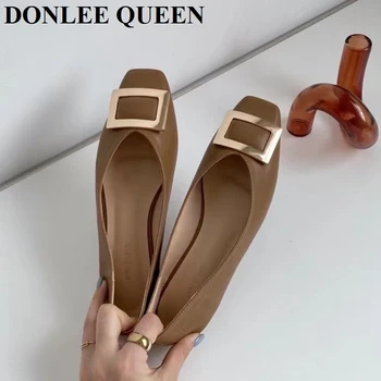2020 Moda Stanovanj Čevlji Ženske Ravno Balet Kvadratni Toe Plitvo blagovna Znamka obutve Zdrsne Na Loafers Kovinske Sponke Balerina zapatos de mujer