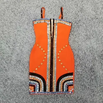 2020 Nove Ženske oranžna Beading Moda Poševnica vratu Špageti Trak Vestido Slaven Večer Stranka Bodycon Povoj Obleke