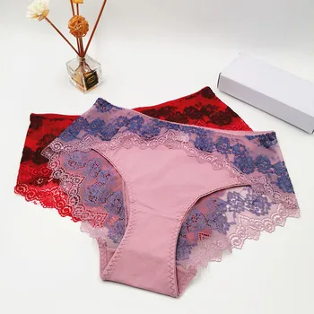 2020 Novo 3Pcs/veliko nastavite Intimates, spodnjice brez Hlačnic, Plus Velikost 4XL Sredi pasu pregleden Cvet Bombaža Čipke lingeries Spodnje hlače Ženske Underwears