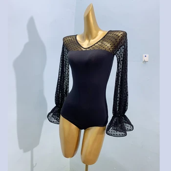 2020 Seksi Žensk ballroom Ples Vrhovi Majice z Dolgimi Rokavi, Oblačila Flamenco Bluze Standard Sodobne Prakse Dancewear Črno V