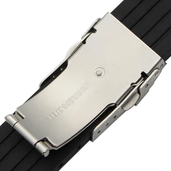 24 mm x 11 mm Silikonske Gume Watchband za Oris Aquis Konveksna Watch Band iz Nerjavečega Jekla, Varnostne Sponke Traku za Zapestje Zapestnica Črna