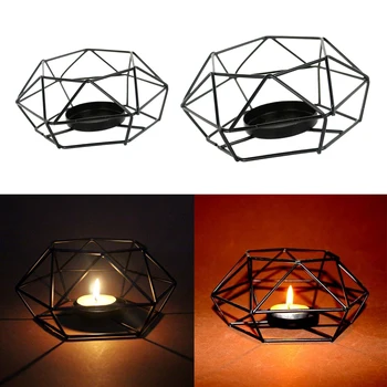3D BLACK VOTLIH GEOMETRIJSKE sveča tealight imetnik poroka okraski namizni razsvetljavo pribor S + L