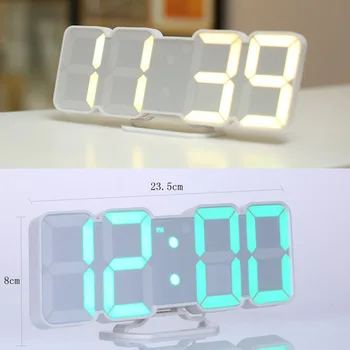3D Digitalne Stenske Ure daljinskem upravljalniku Namizja Tabela Zvočni Nadzor Noč Svetlobe, Več barv Alarm Ure LED Brezžični Plastike