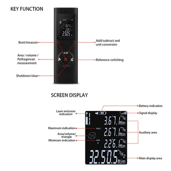40M LCD Smart Digitalni Laserski Merilnik Obseg Prenosni USB Polnjenje Rangefinder Mini Ročni Merjenje Razdalje Merilnik