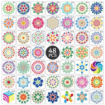 48Pcs/Veliko 13cm Mandala Krog Geometrija DIY Layering Matrice Slikarstvo Album Kolorit Reliefi Album Dekorativni Predlogo