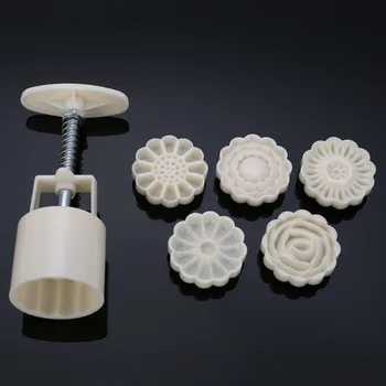 50 g 3D Rose Cvetje Mooncake Plesni 1 Sodček+6 Znamk Nastavite Ročno Tlak Fondat Luna Torto Plesni DIY Peko Dodatki