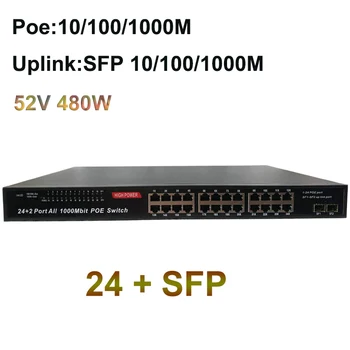 52V 480W 24 Port POE Stikalo za Ip Kamere Ethernet mrežno Stikalo Brezžičnega Usmerjevalnika AP Standard Lan HUB IEEE 802.3/af na 1000M SFP
