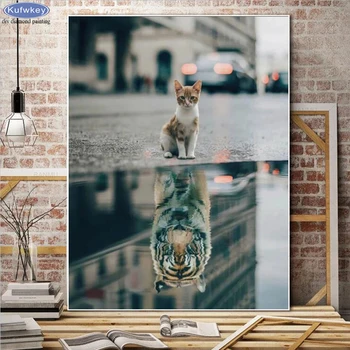 5D DIY Diamond Slikarstvo Mačka Razmislek Tiger Celoten Kvadratni/Krog Diamond Vezenje Živali Doma Dekor Mozaik Božično darilo
