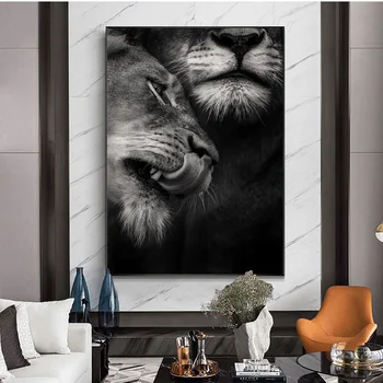 Afriški Divji Ljubimec Lions Platna Slike na Steni Umetnosti Plakatov in Fotografij Črno-Belo Živali Umetniške Slike Doma Dekor